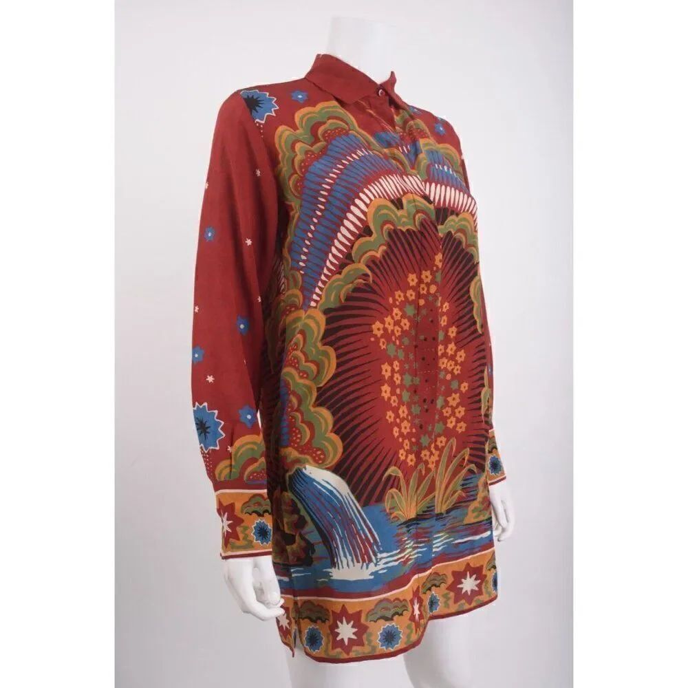 Valentino Womans Volcano Dress Blouse Enchanted Red Printed IT 40 US 4 Silk - Picture 2 of 8